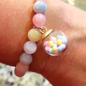 Handmade Morganite bracelet with charm yellow, pink and blue